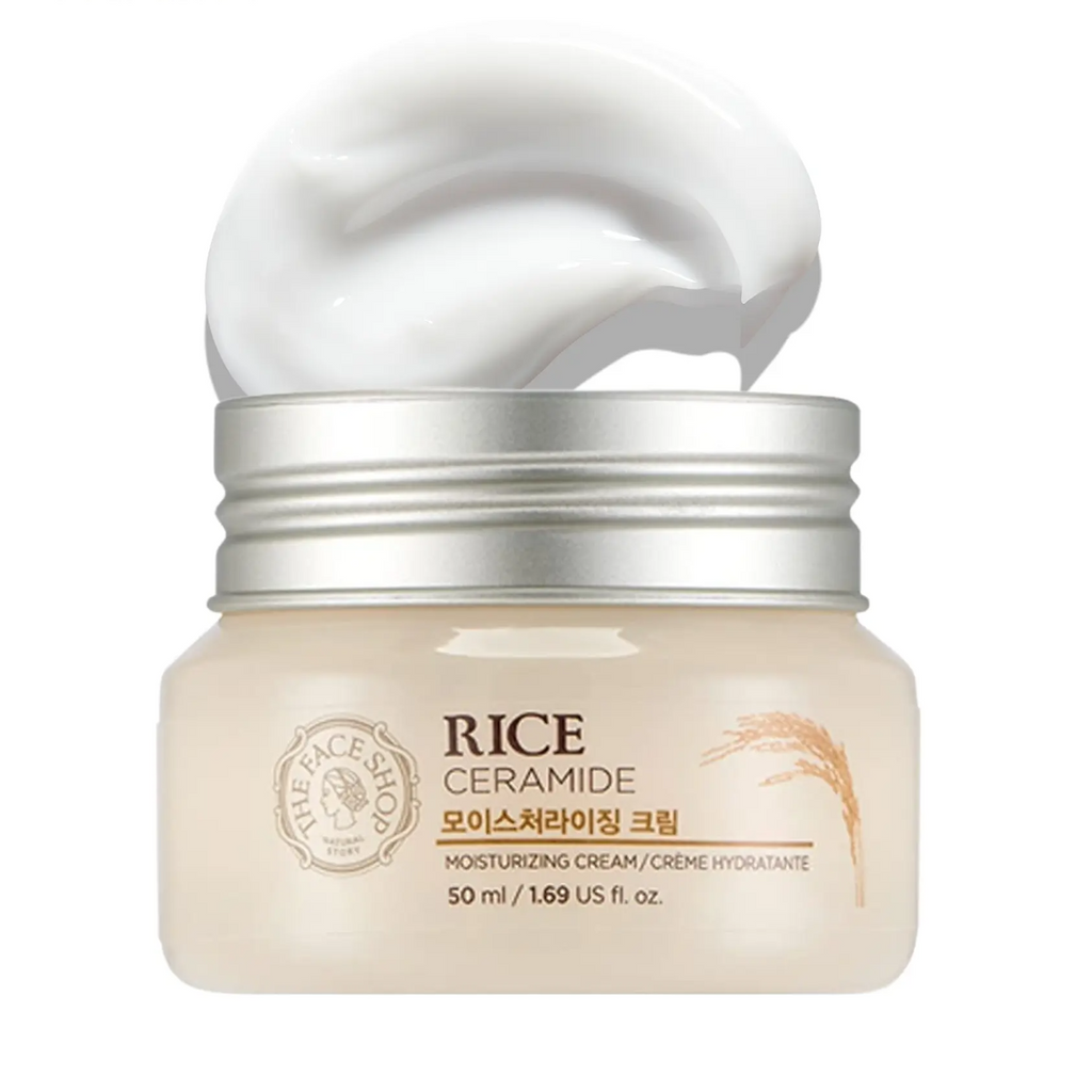 The Face Shop Rice Ceramide Moisturizing Cream | Rice Extract & Rice Bran Oil, Brightening & Hydrating, 50ml