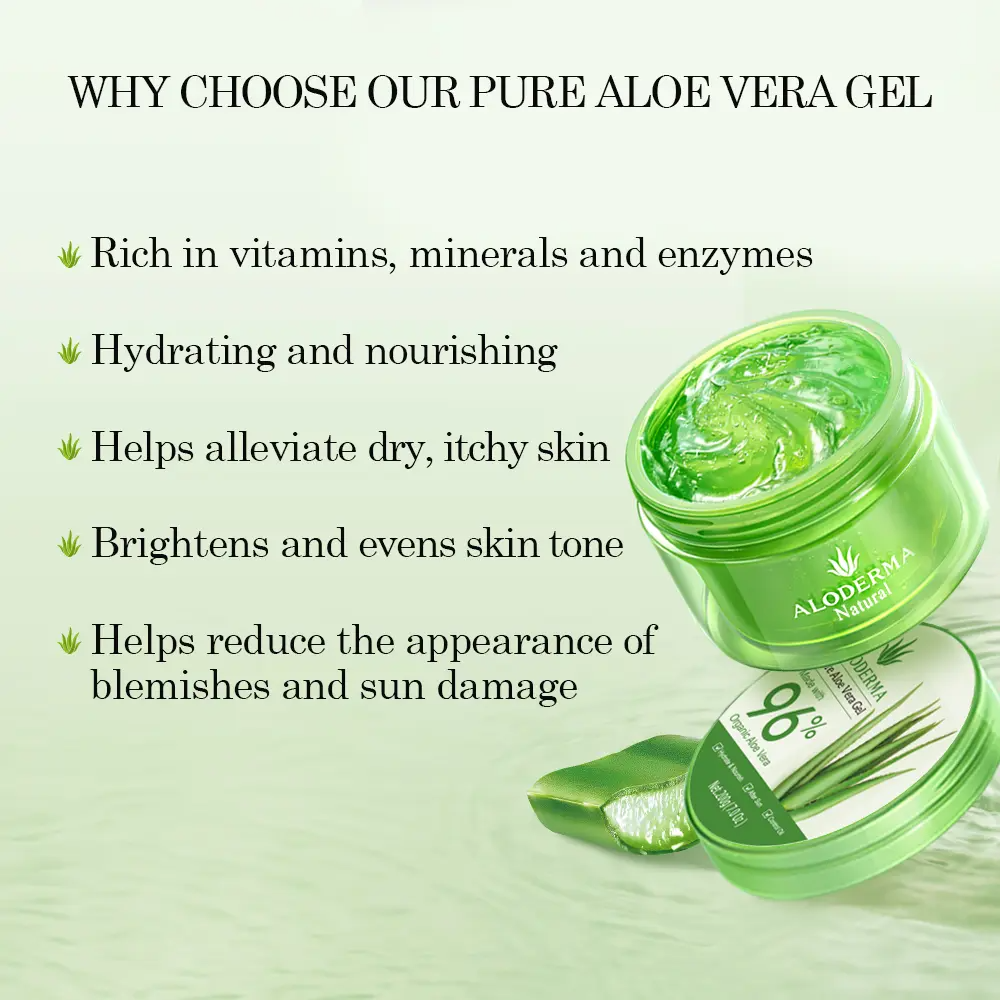ALODERMA Pure Aloe Vera Gel 96% Organic – Face, Body, Hair & Scalp | 7.05oz