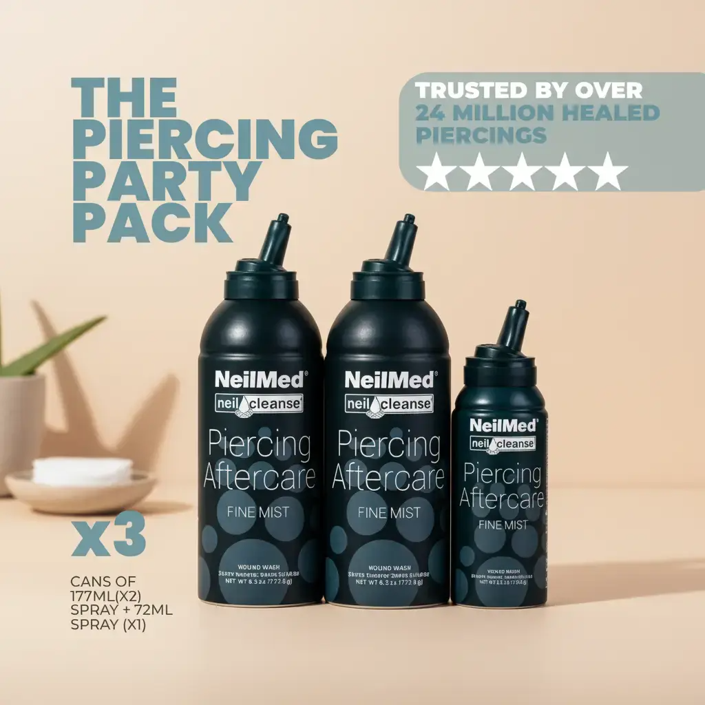 NeilMed NeilCleanse Piercing Aftercare Fine Mist Trio | Sterile Saline Spray, Vegan & Preservative-Free (2×177ml + 1×75ml)