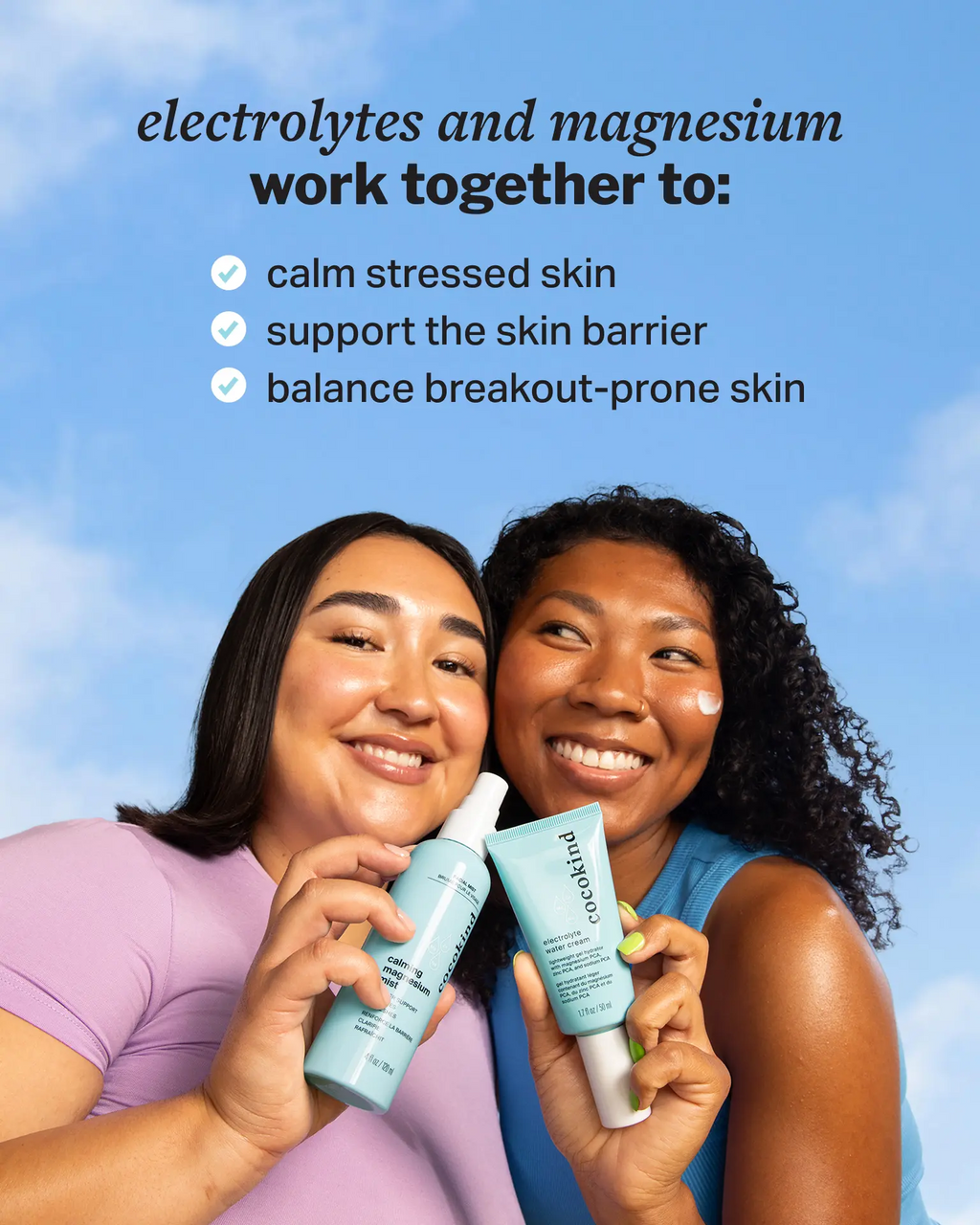 Cocokind Calm & Clarify Duo | Calming Magnesium Mist + Electrolyte Water Cream | For Stressed & Breakout-Prone Skin