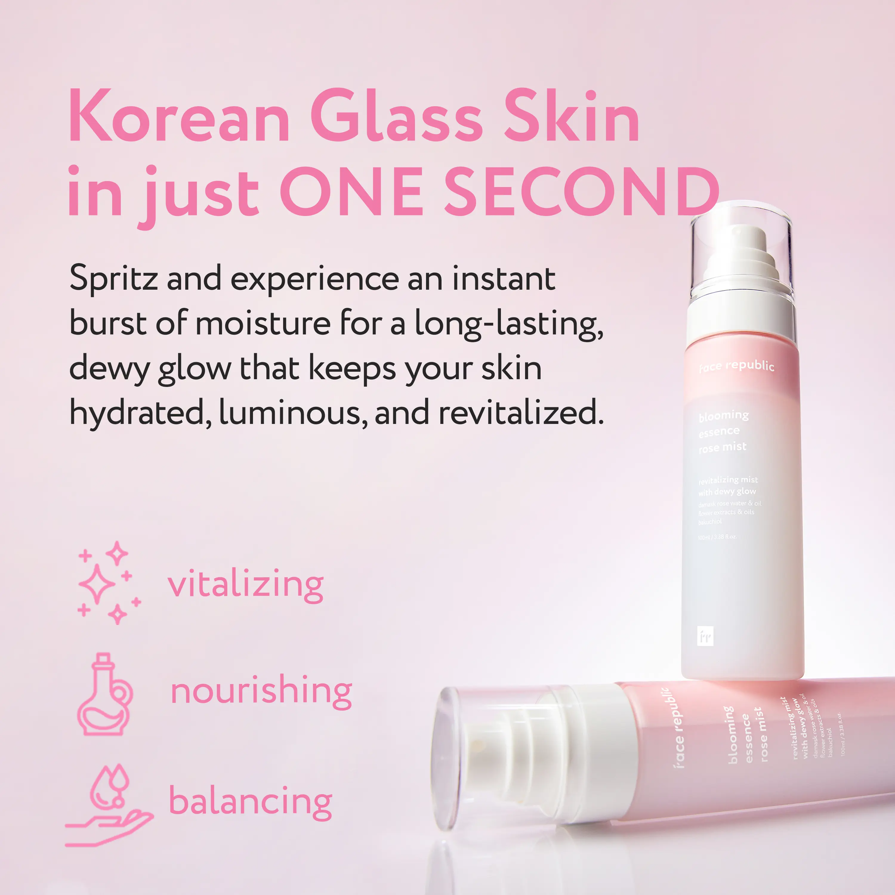Blooming Essence Rose Mist 100ml – Korean Glass Skin Face Mist with Damask Rose & Bakuchiol | Hydrating, Anti-Aging, Dewy Glow