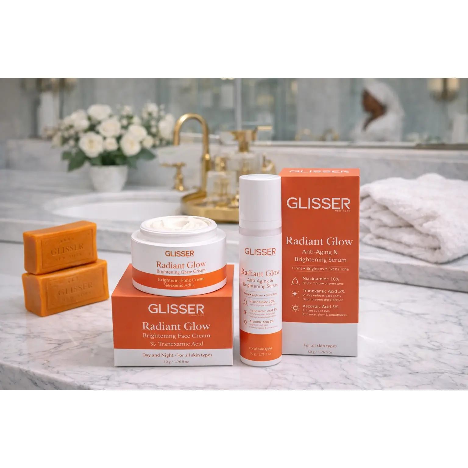 Radiant Glow Brightening Face Cream Niacinamide Glycolic Kojic Aloe
