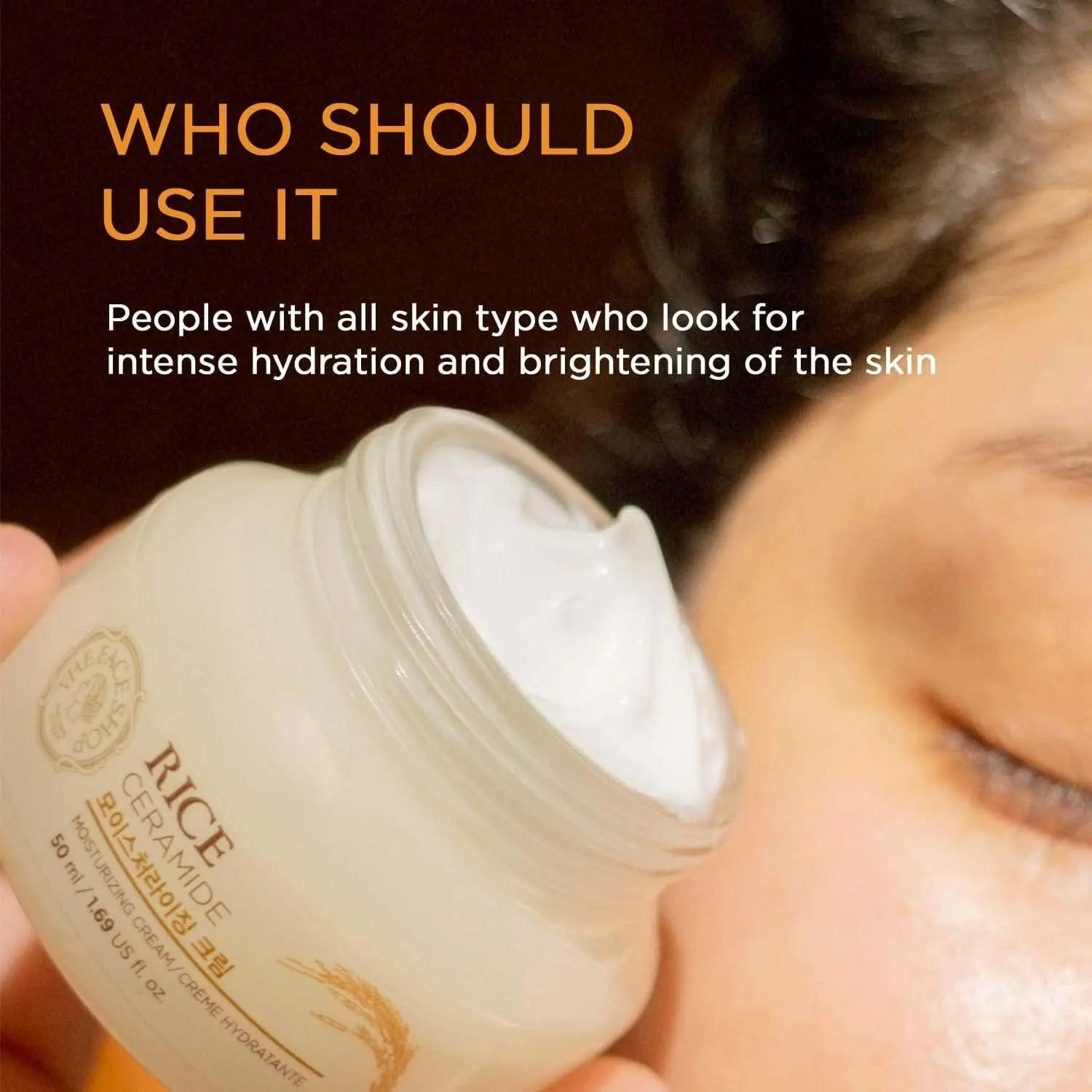 The Face Shop Rice Ceramide Moisturizing Cream | Rice Extract & Rice Bran Oil, Brightening & Hydrating, 50ml