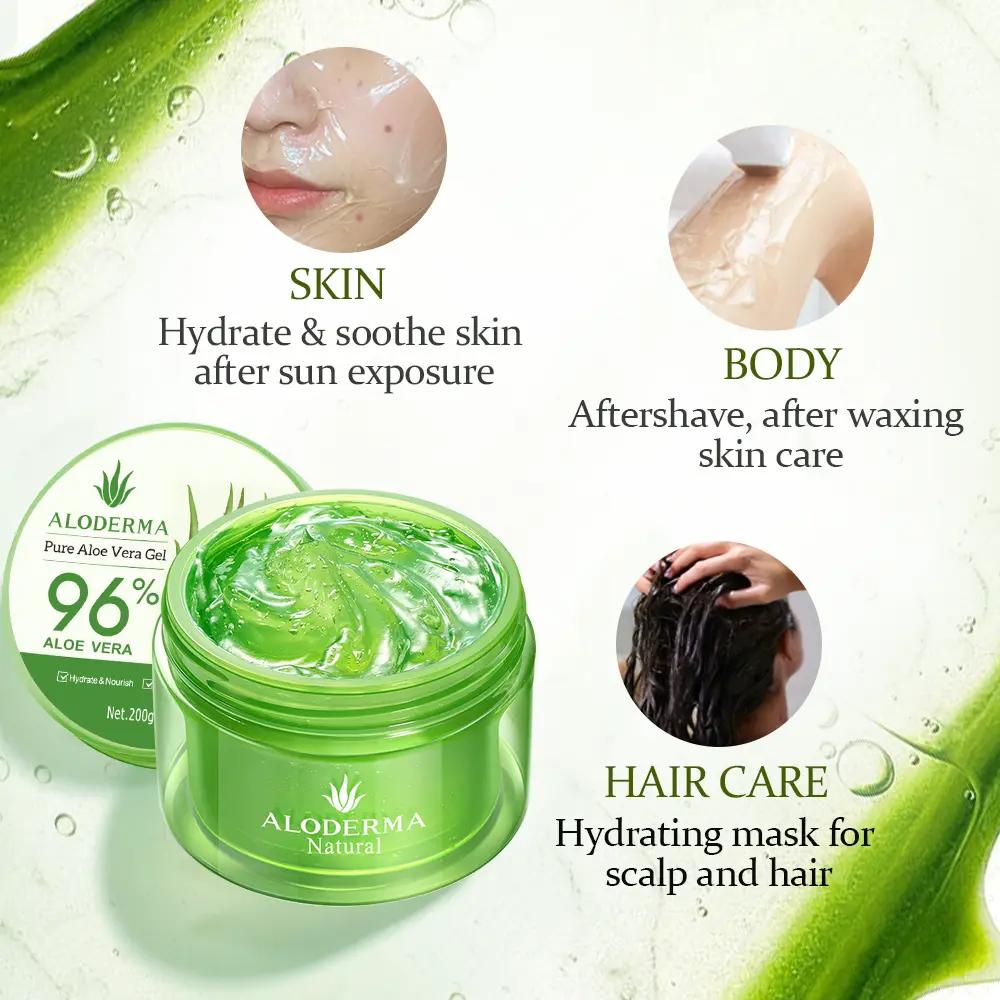 ALODERMA Pure Aloe Vera Gel 96% Organic – Face, Body, Hair & Scalp | 7.05oz