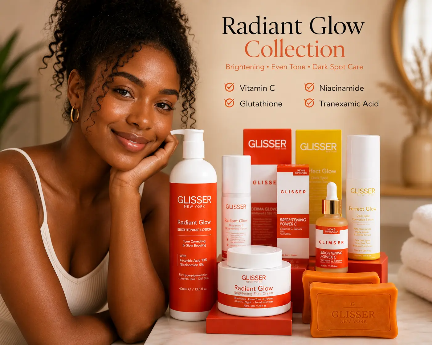 Radiant Glow Brightening Face Cream Niacinamide Glycolic Kojic Aloe