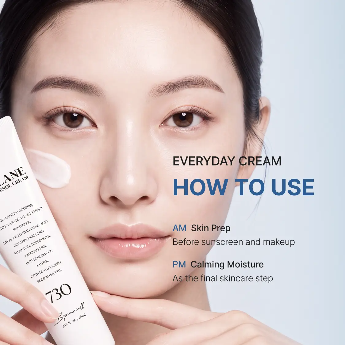 Panthenol Cream — Korean Cica Moisturizer for Face | Glass Skin Cream with Centella Asiatica & Squalane | Hydrating Soothing Redness for Acne Prone Sensitive Skin | Lightweight Non-Greasy Makeup Prep Primer | K-Beauty 2.2 Fl Oz